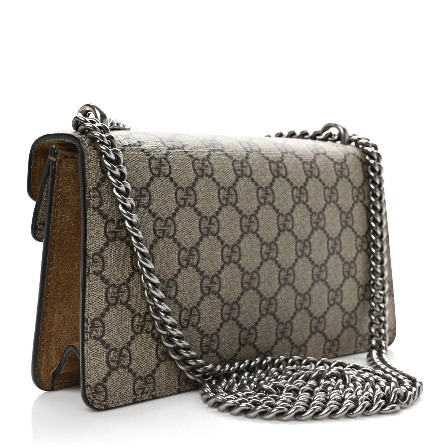 GG Supreme Monogram Suede Crystal Small Dionysus Shoulder Bag Beige Ebony Taupe