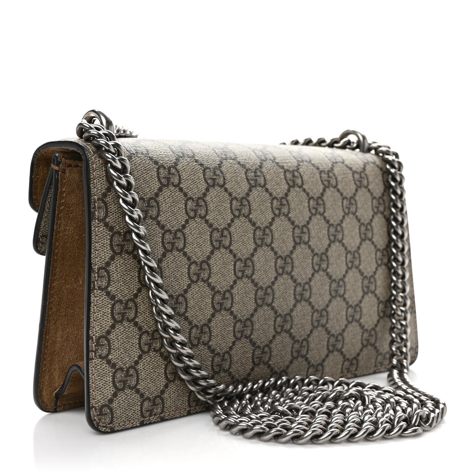 Gucci GG Supreme Monogram Suede Crystal Small Dionysus Shoulder Bag Beige Ebony Taupe 3 of 11