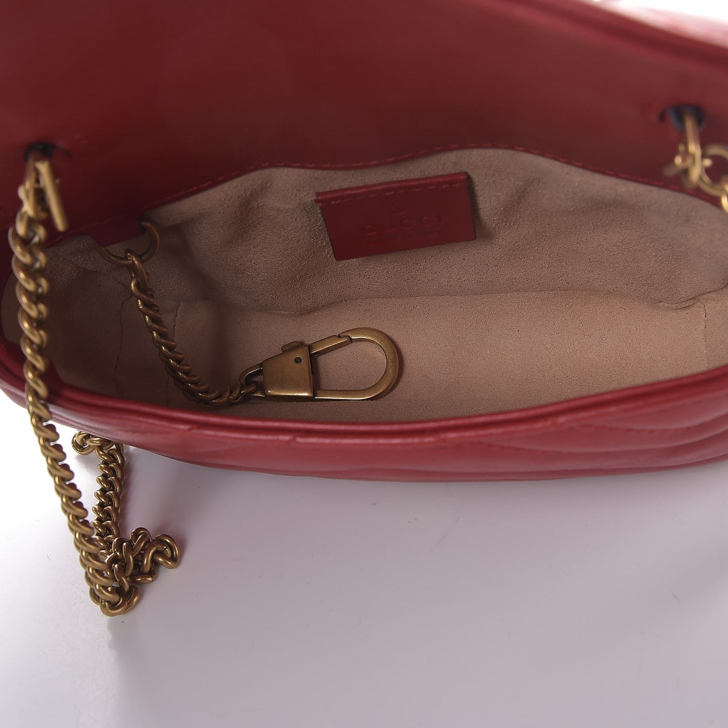 Calfskin Matelasse Super Mini GG Marmont Shoulder Bag Hibiscus Red