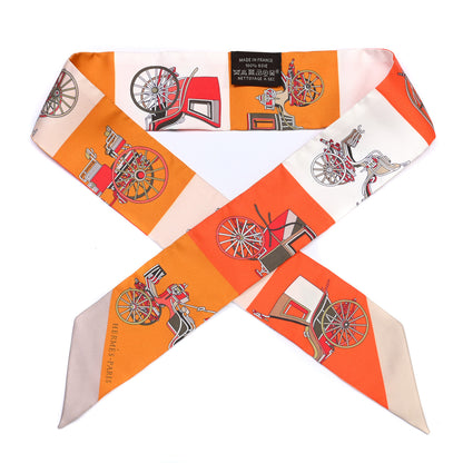 Hermes Silk Les Voitures Exquises Twilly Orange Beige Kaki 1 of 8