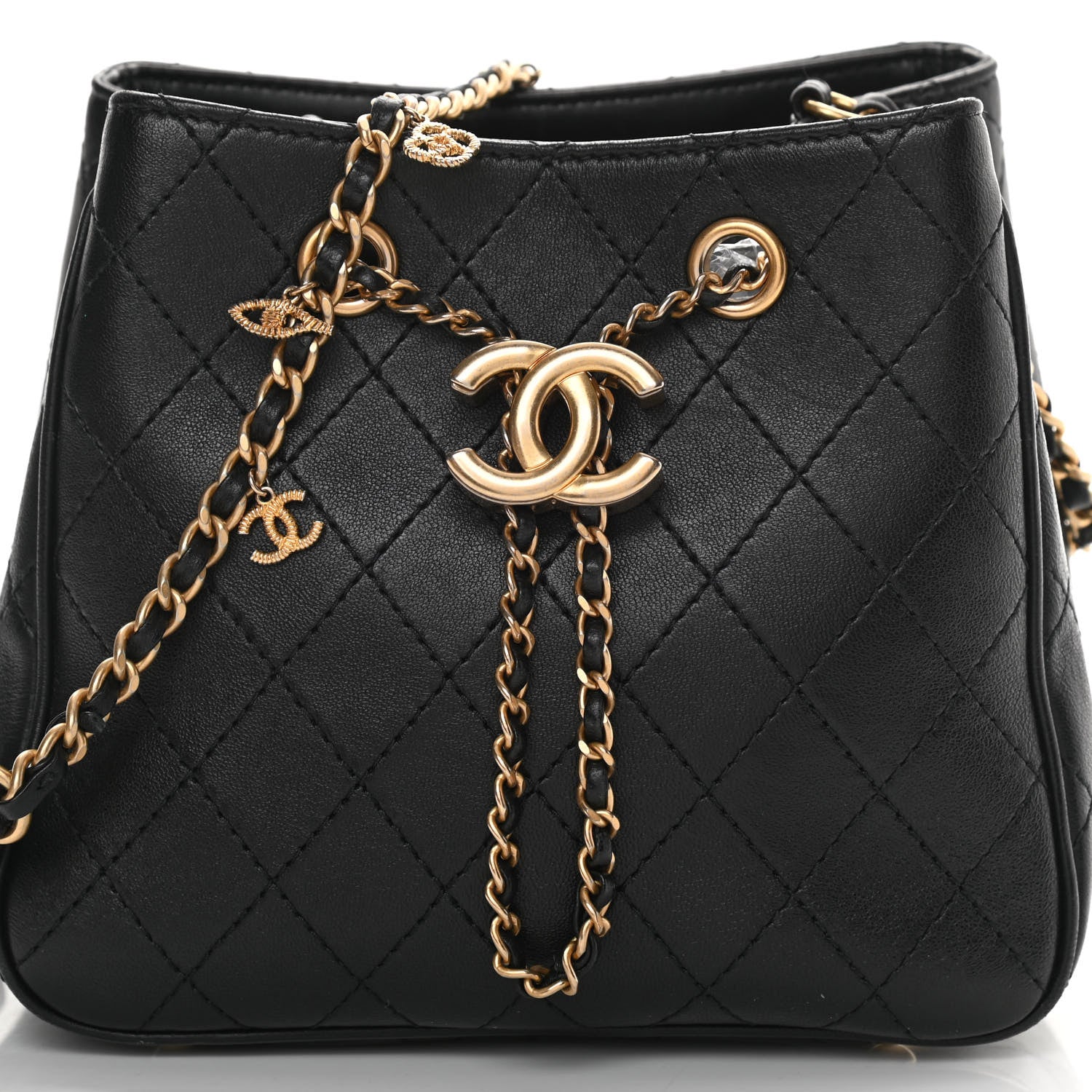Chanel Calfskin Stitched Small Egyptian Amulet Drawstring Bag Black 7 of 11