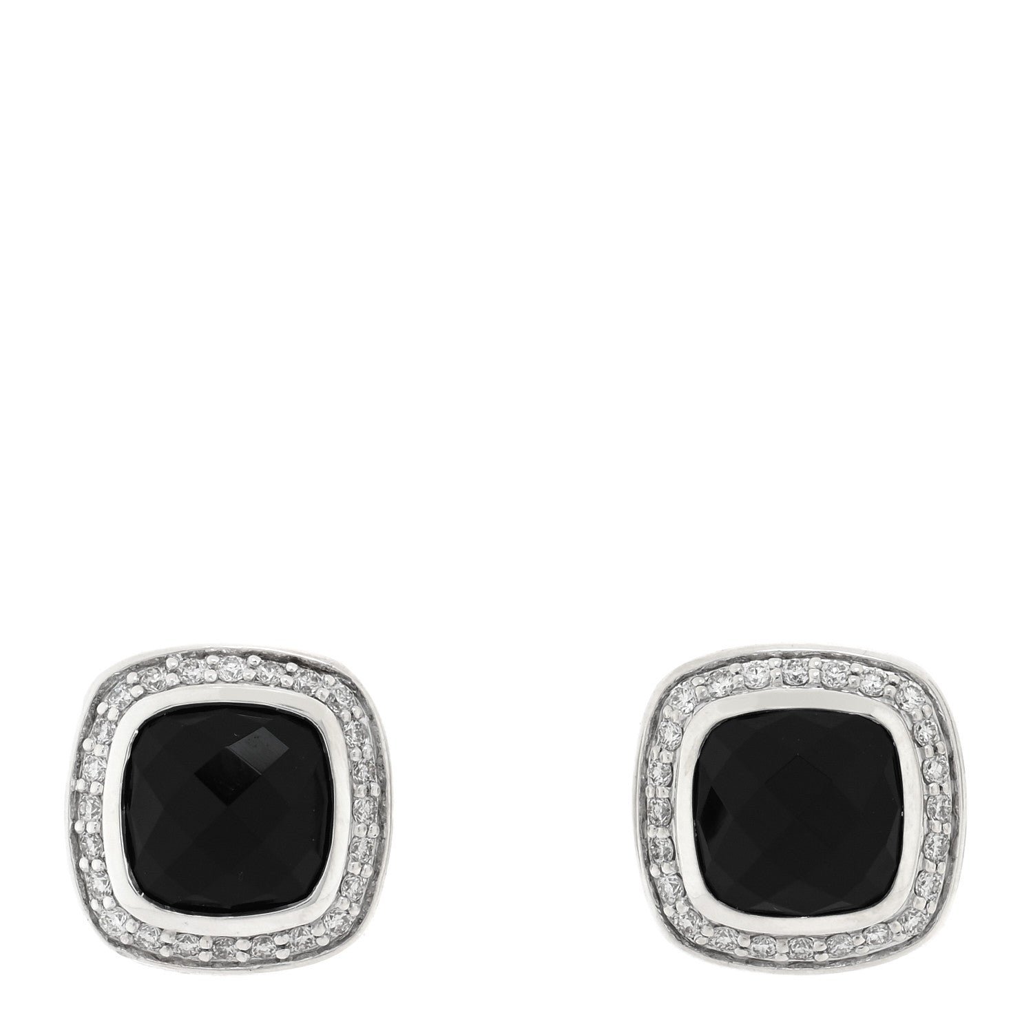David Yurman Sterling Silver Pave Diamond Black Onyx 7mm Petite Albion Earrings 1 of 4