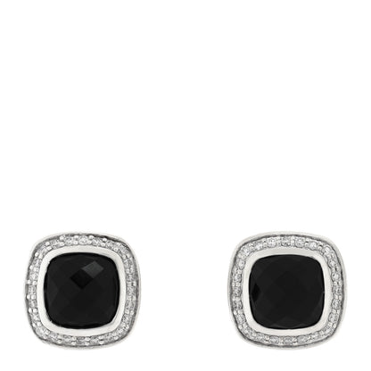 David Yurman Sterling Silver Pave Diamond Black Onyx 7mm Petite Albion Earrings 1 of 4