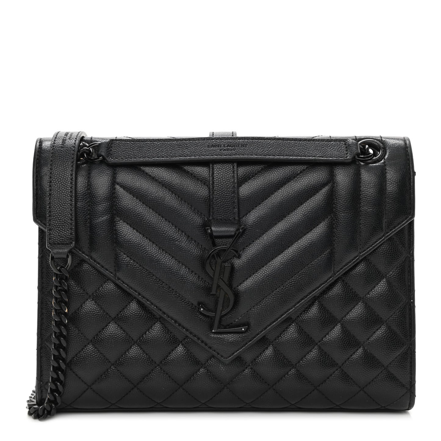 Grain De Poudre Textured Mixed Matelasse Triquilt Medium Monogram Satchel Black