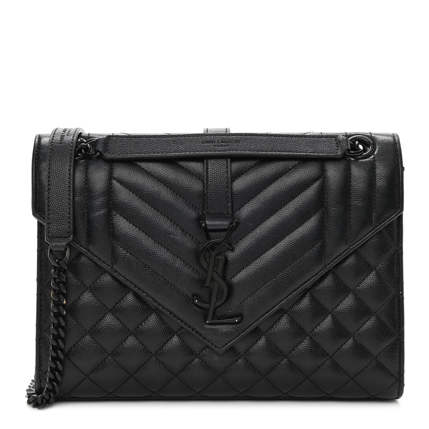 Saint Laurent Grain De Poudre Textured Mixed Matelasse Triquilt Medium Monogram Satchel Black 1 of 13