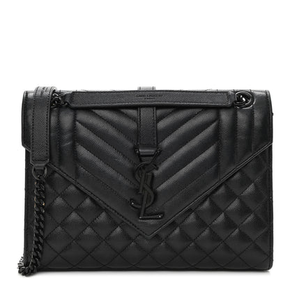 Saint Laurent Grain De Poudre Textured Mixed Matelasse Triquilt Medium Monogram Satchel Black 1 of 13