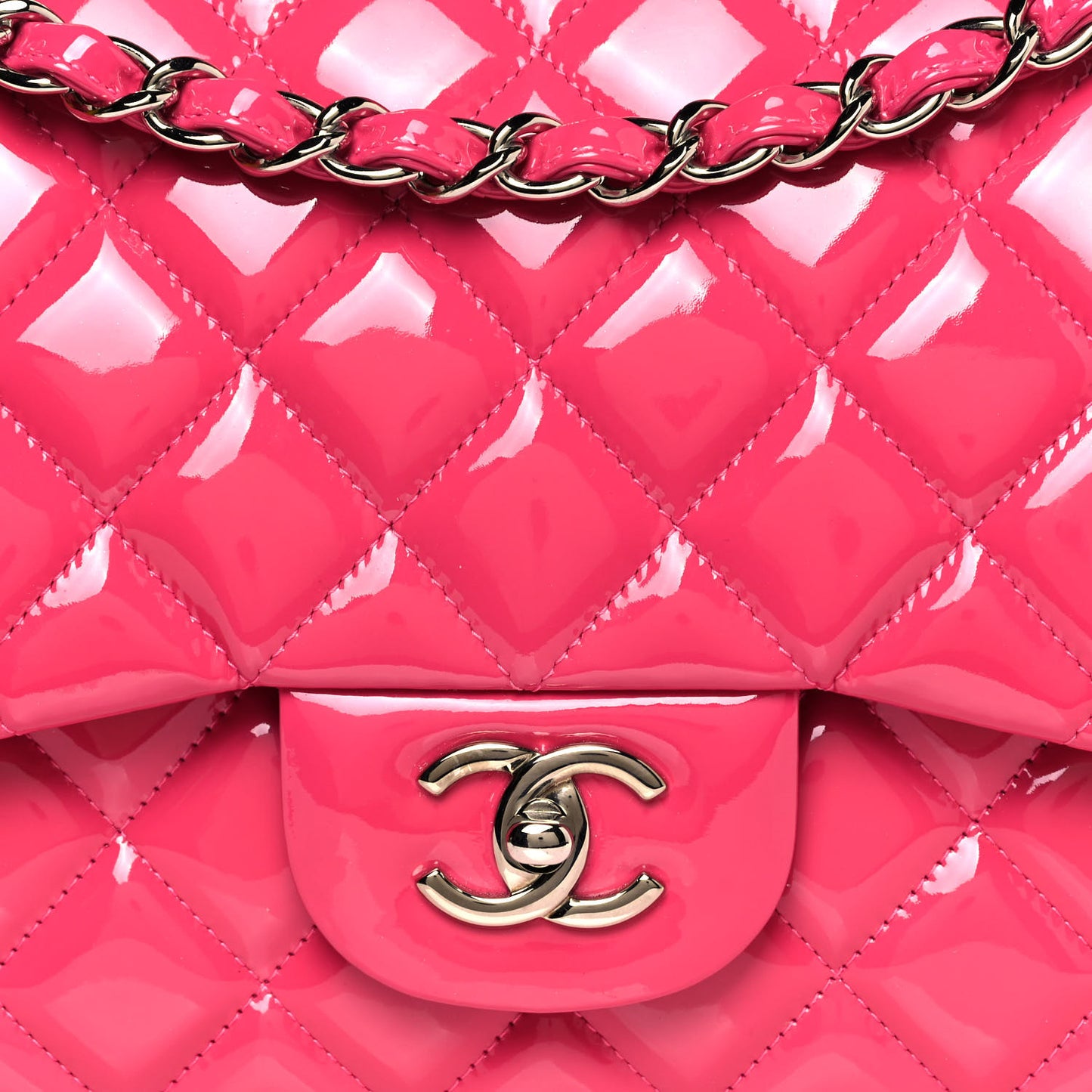 Patent Quilted Jumbo Double Flap Fuchsia