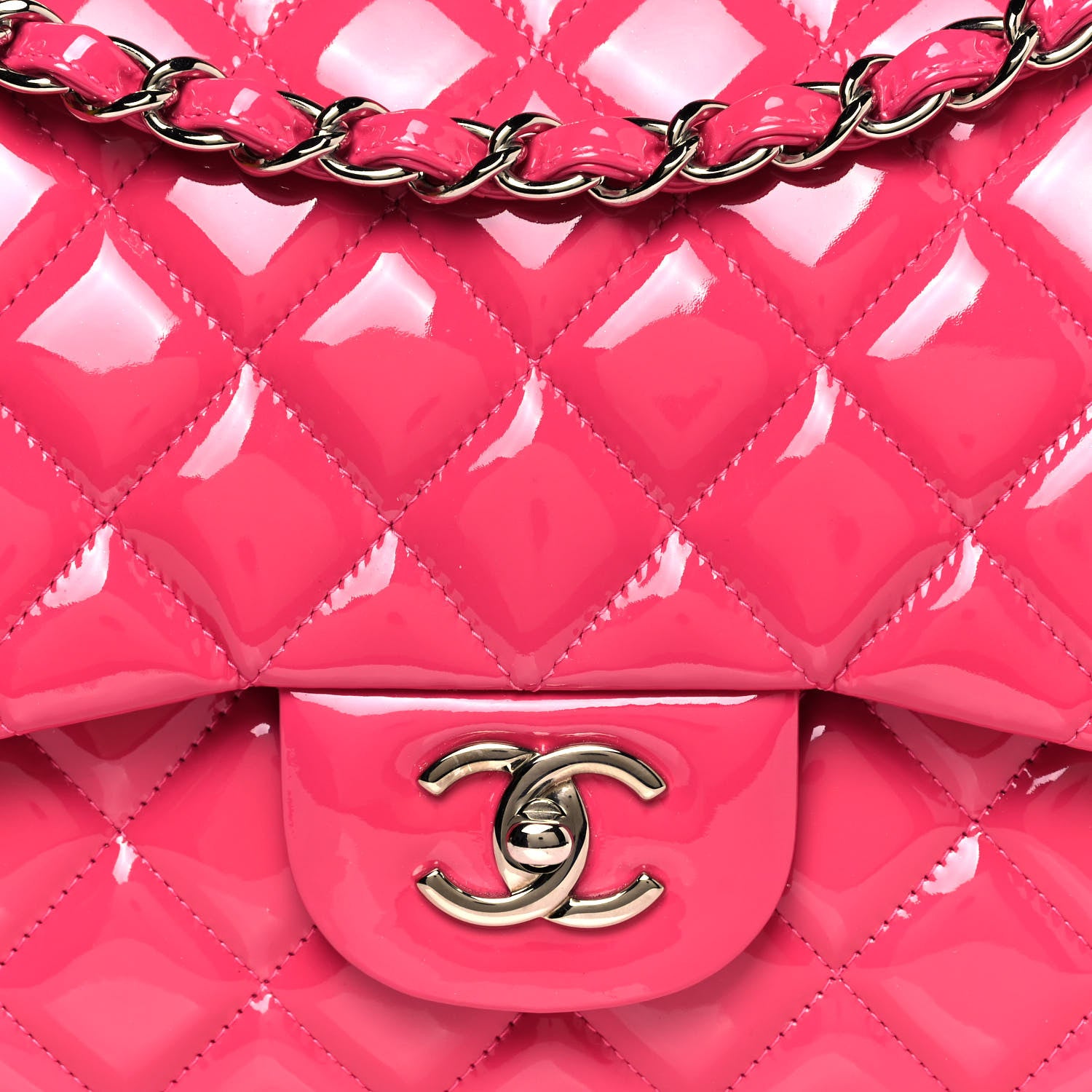 Chanel Patent Quilted Jumbo Double Flap Fuchsia 7 of 14