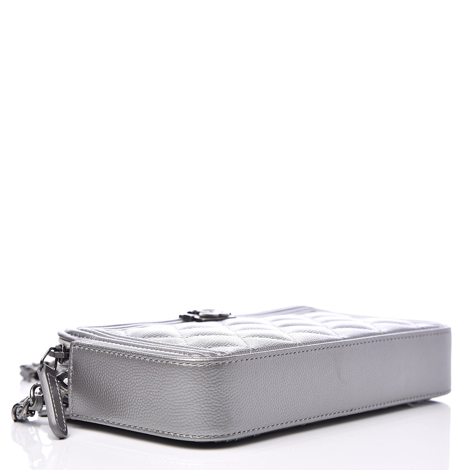 Chanel Metallic Caviar Quilted Small Boy Clutch With Chain Silver 4 of 14