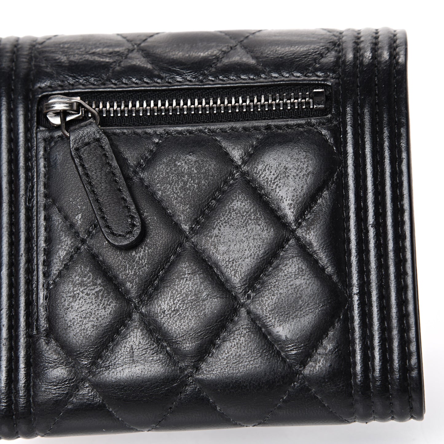 Lambskin Quilted Compact Boy Wallet Black