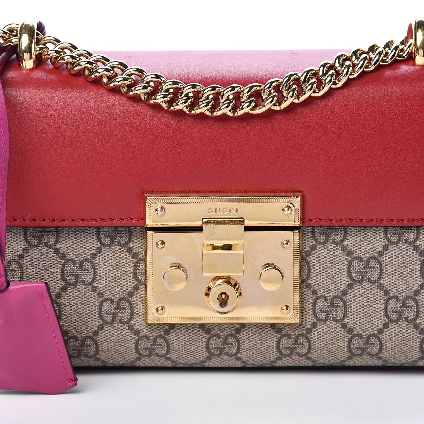 GG Supreme Monogram Calfskin Small Padlock Shoulder Bag Beige Hibiscus Red New Rosette