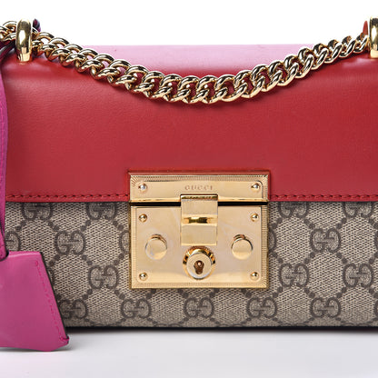 Gucci GG Supreme Monogram Calfskin Small Padlock Shoulder Bag Beige Hibiscus Red New Rosette 9 of 13