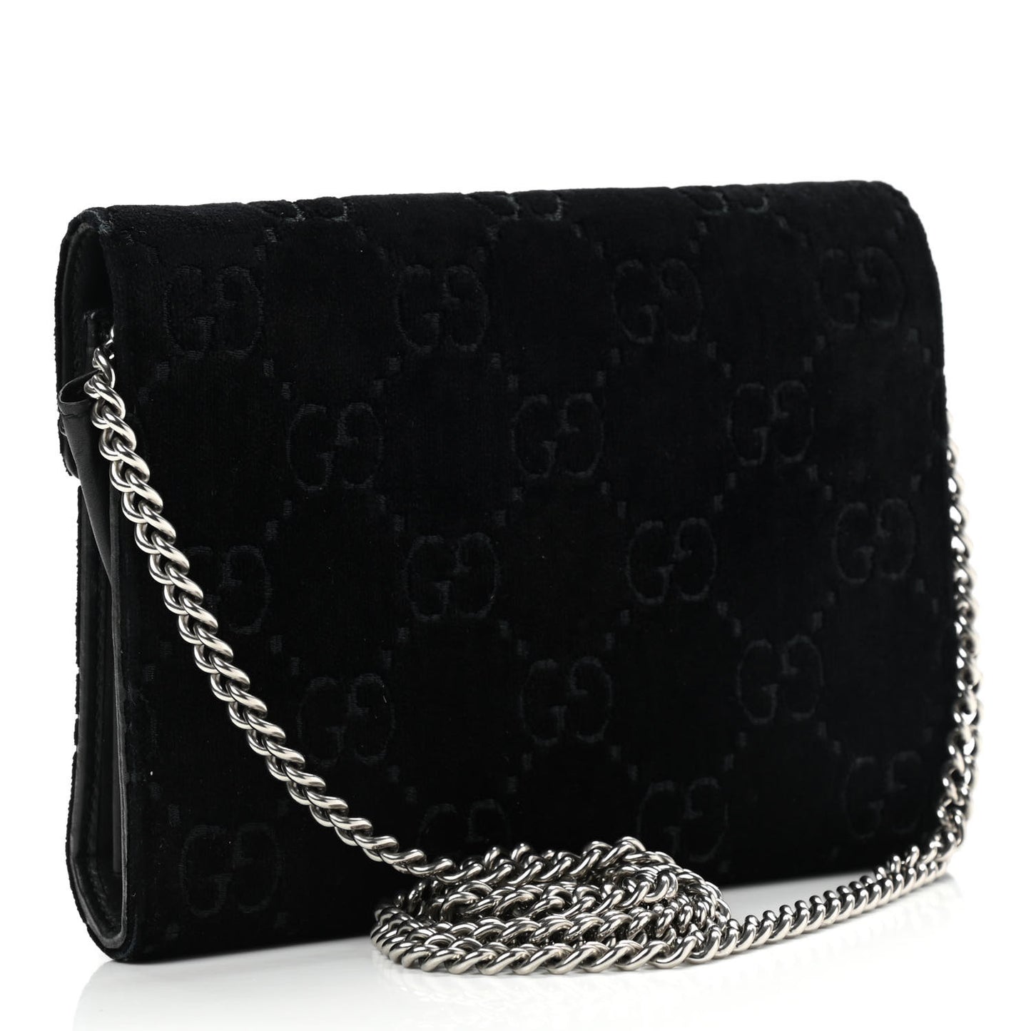 Velvet GG Monogram Mini Dionysus Chain Wallet Black