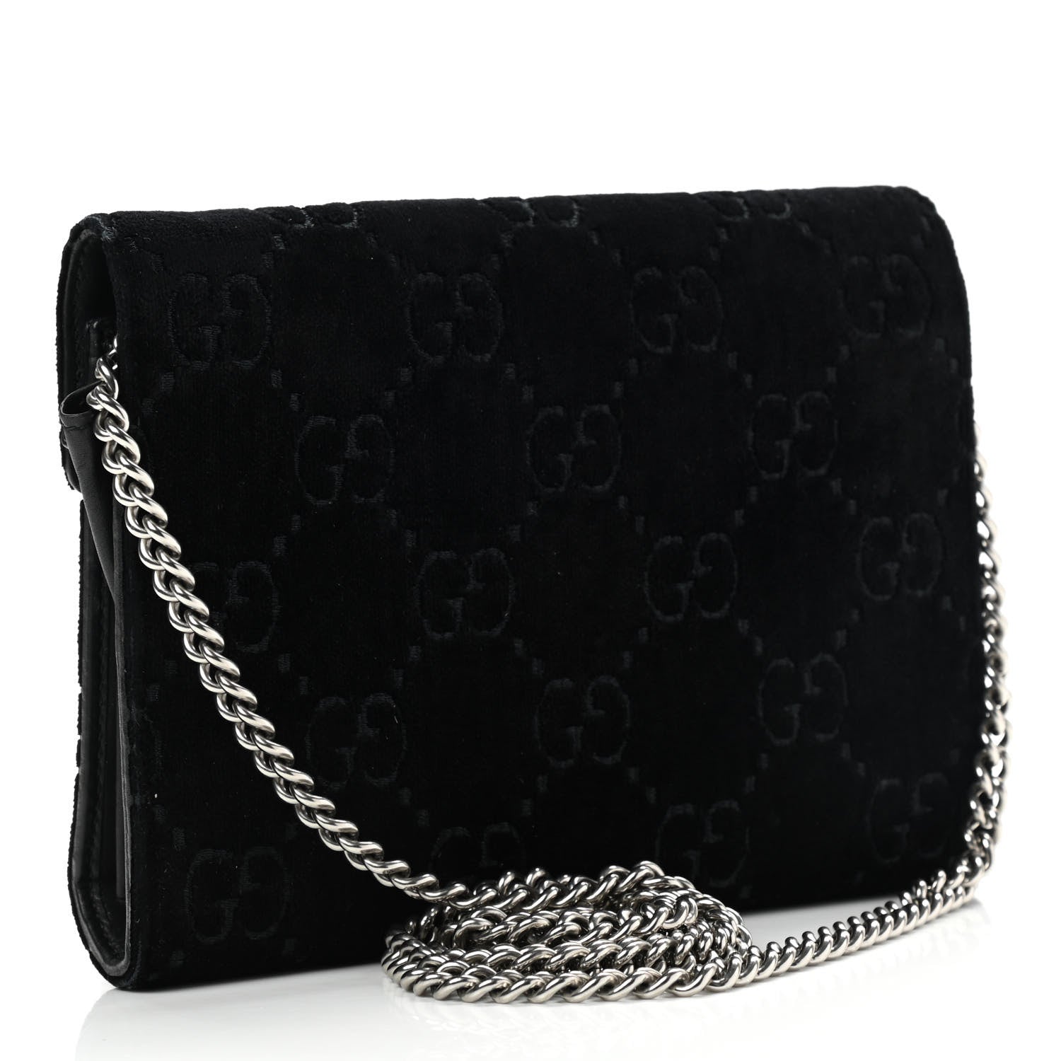 Gucci Velvet GG Monogram Mini Dionysus Chain Wallet Black 3 of 14