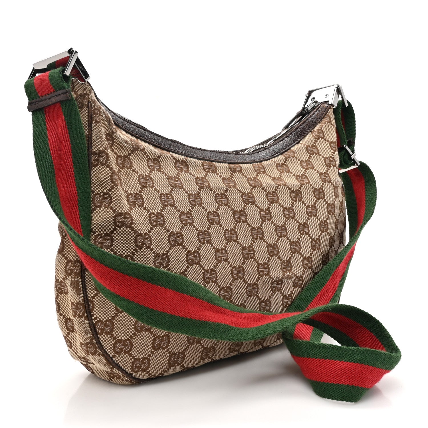 Gucci Monogram Web Medium Half Moon Hobo Dark Brown 3 of 18