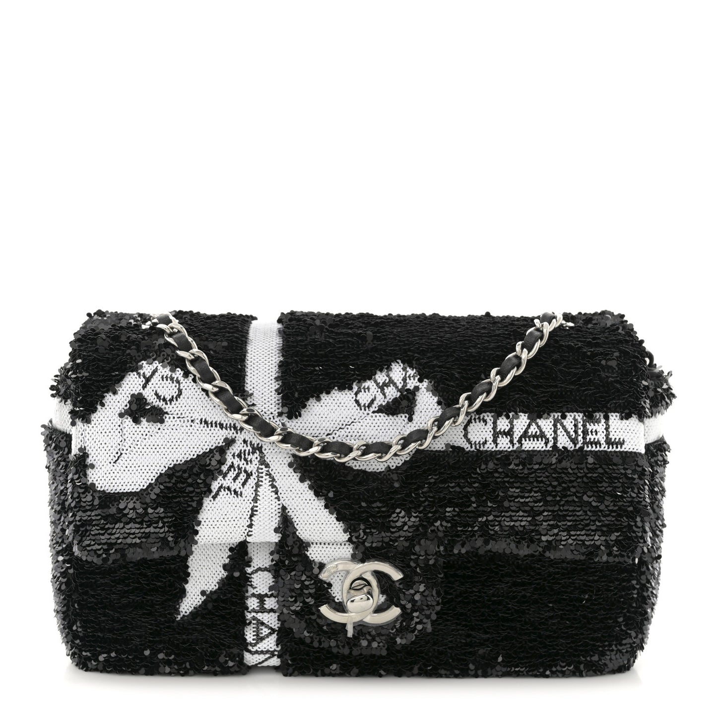 Sequin Ribbon Mini Rectangular Flap Black White