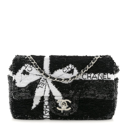 Chanel Sequin Ribbon Mini Rectangular Flap Black White 1 of 10