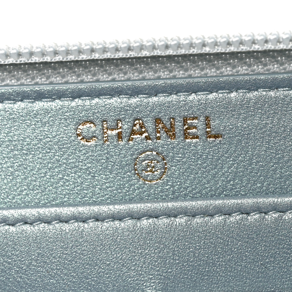 Chanel Metallic Patent Quilted Boy Zip Around Wallet Light Blue 6 of 9