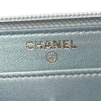 Chanel Metallic Patent Quilted Boy Zip Around Wallet Light Blue 6 of 9
