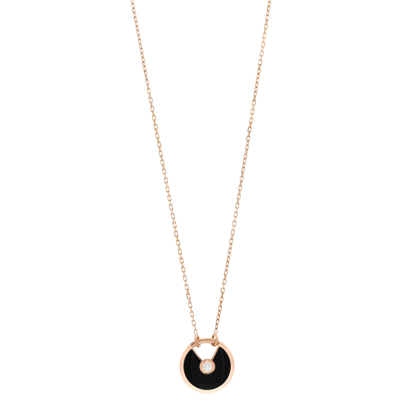 18K Pink Gold Diamond Black Onyx SM Amulette de Cartier Pendant Necklace