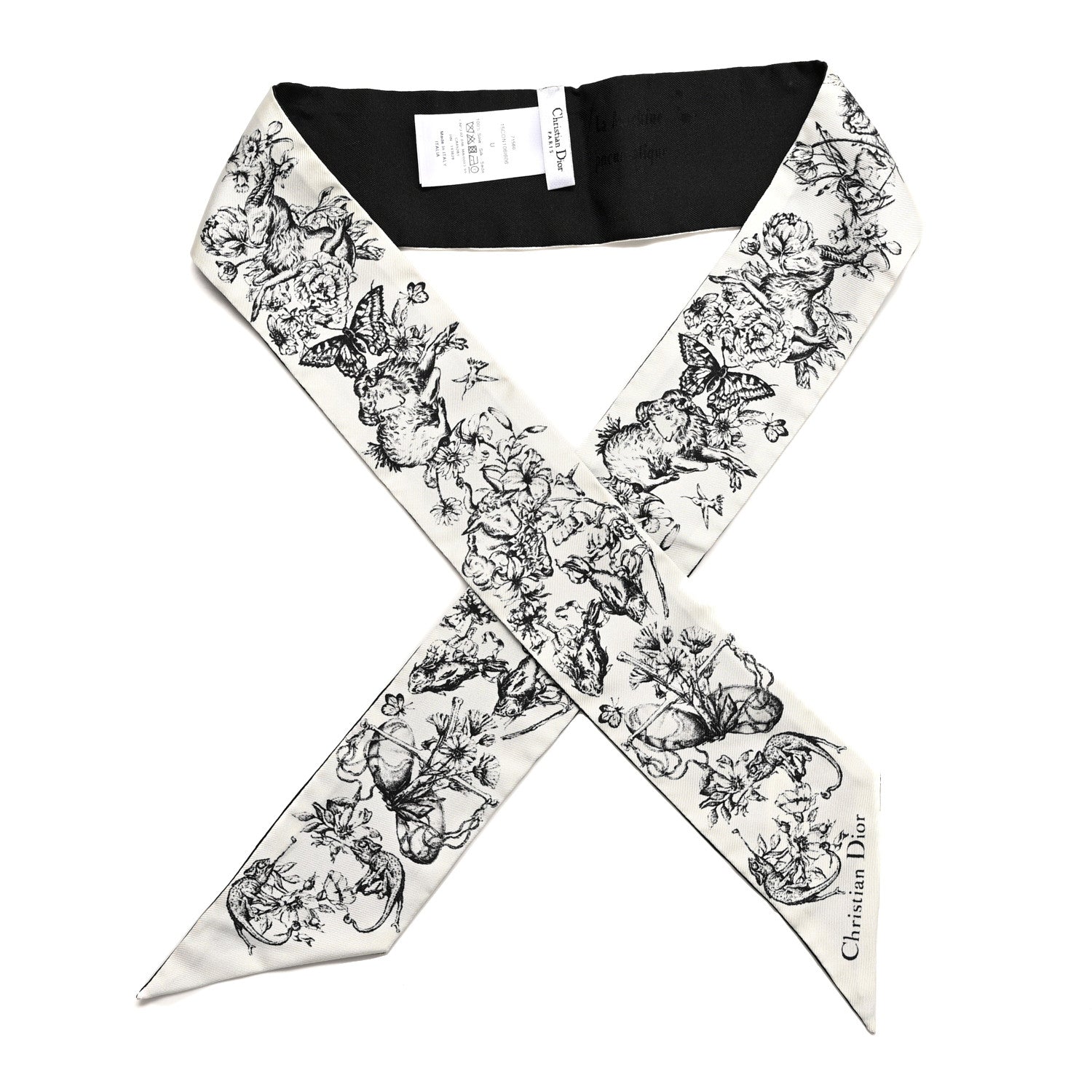 Christian Dior Silk Zodiac Mitzah Scarf White Black 1 of 4