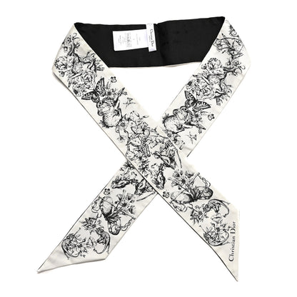 Christian Dior Silk Zodiac Mitzah Scarf White Black 1 of 4