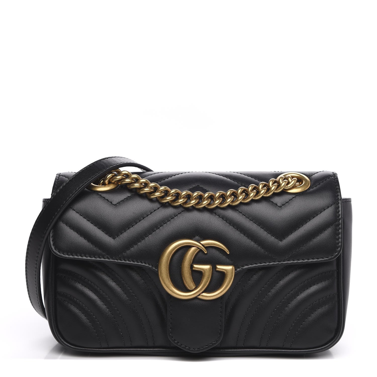 Gucci Calfskin Matelasse Mini GG Marmont Shoulder Bag Black 1 of 10