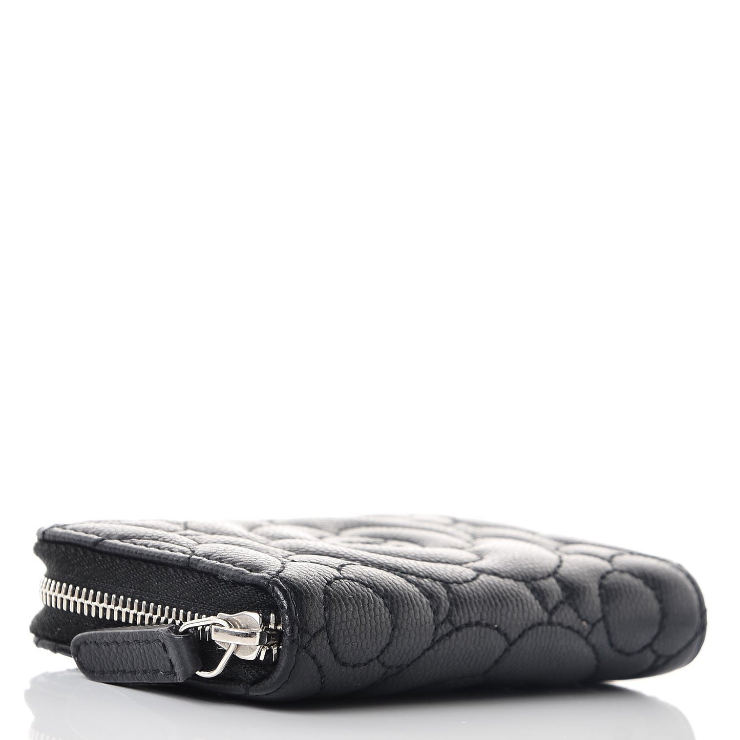 Caviar Camellia Embossed Zip Coin Purse Black