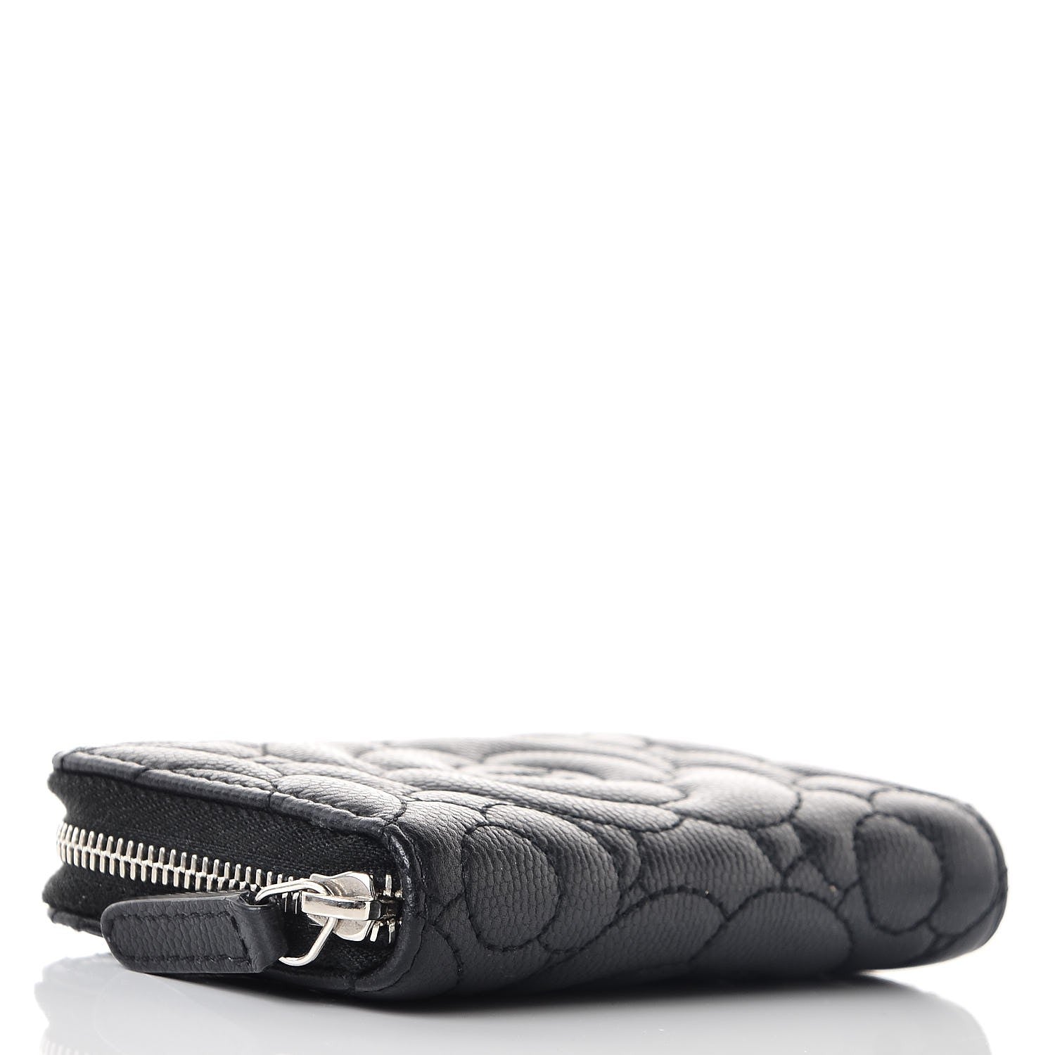 Chanel Caviar Camellia Embossed Zip Coin Purse Black 4 of 8
