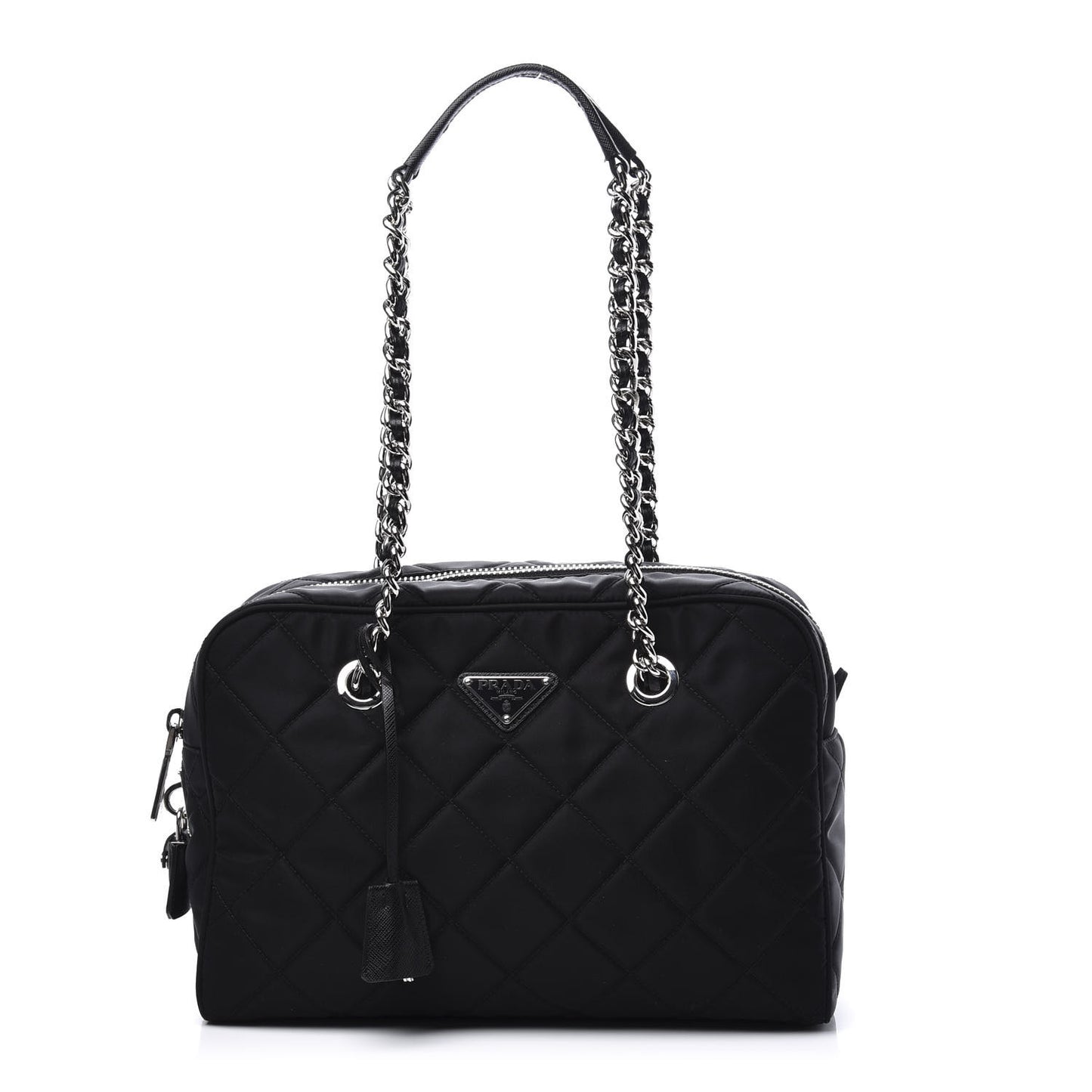 Nylon Tessuto Impuntu Quilted Shoulder Bag Black