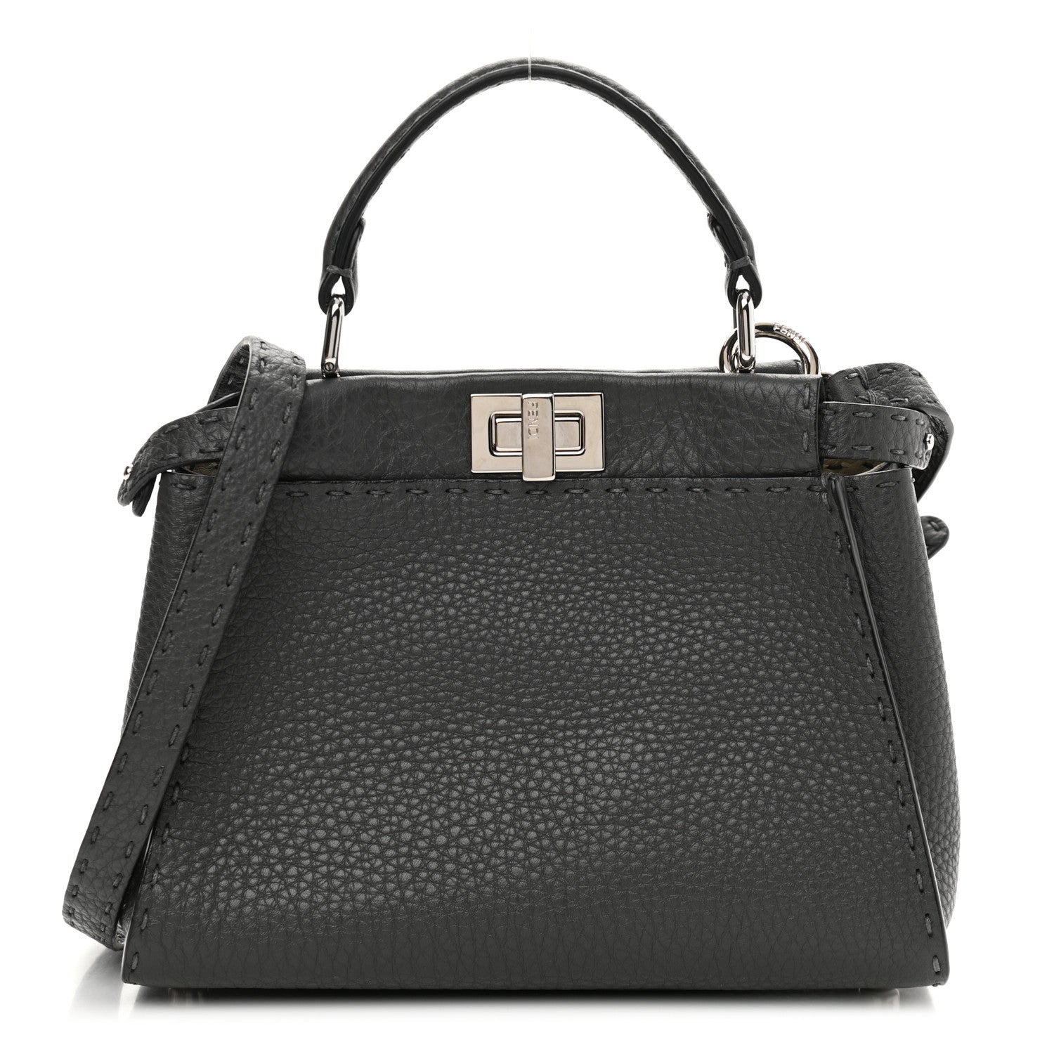 Fendi Cuoio Romano Selleria Bi-Color Mini Peekaboo Iconic Satchel Asfalto Latte 1 of 11