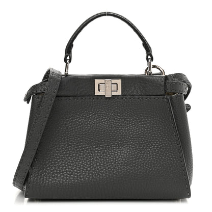 Fendi Cuoio Romano Selleria Bi-Color Mini Peekaboo Iconic Satchel Asfalto Latte 1 of 11