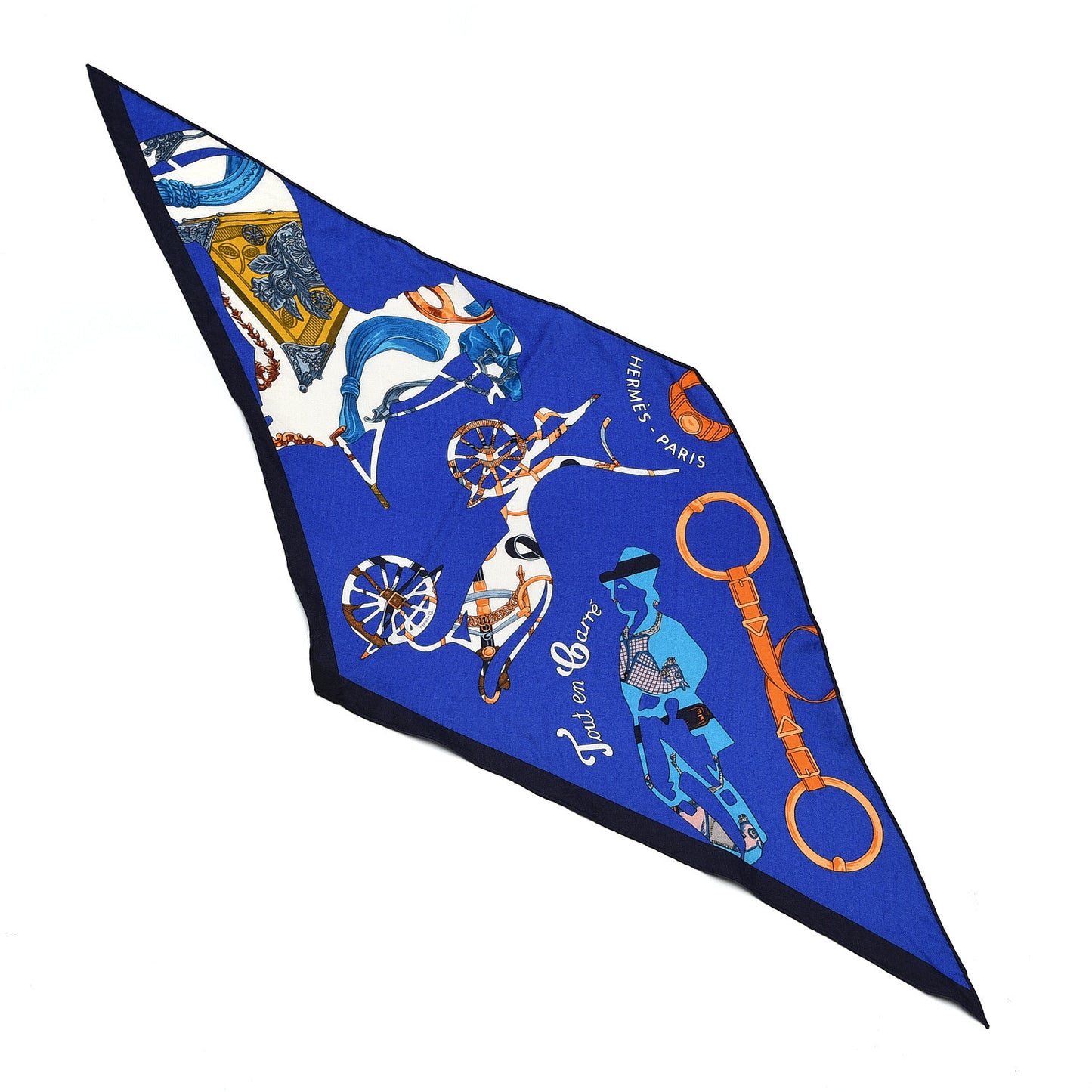 Cashmere Silk Tout En Carre Losange Shawl MM Bleu Royal Orange Blanc