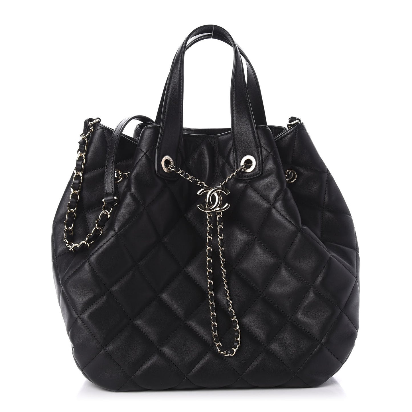 Lambskin Quilted CC Dweller Drawstring Tote Black