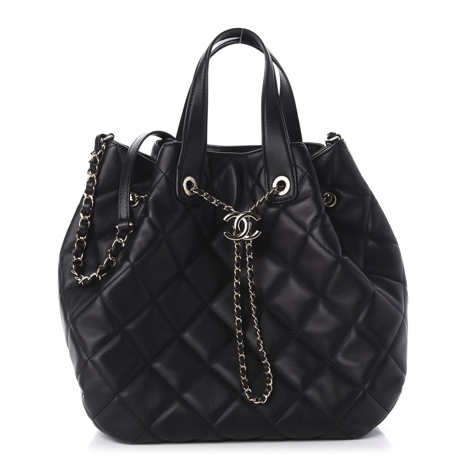 Chanel Lambskin Quilted CC Dweller Drawstring Tote Black 1 of 11