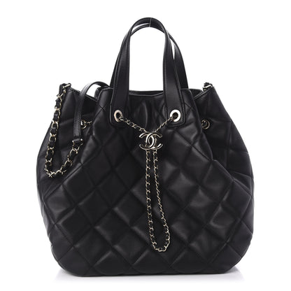 Chanel Lambskin Quilted CC Dweller Drawstring Tote Black 1 of 11