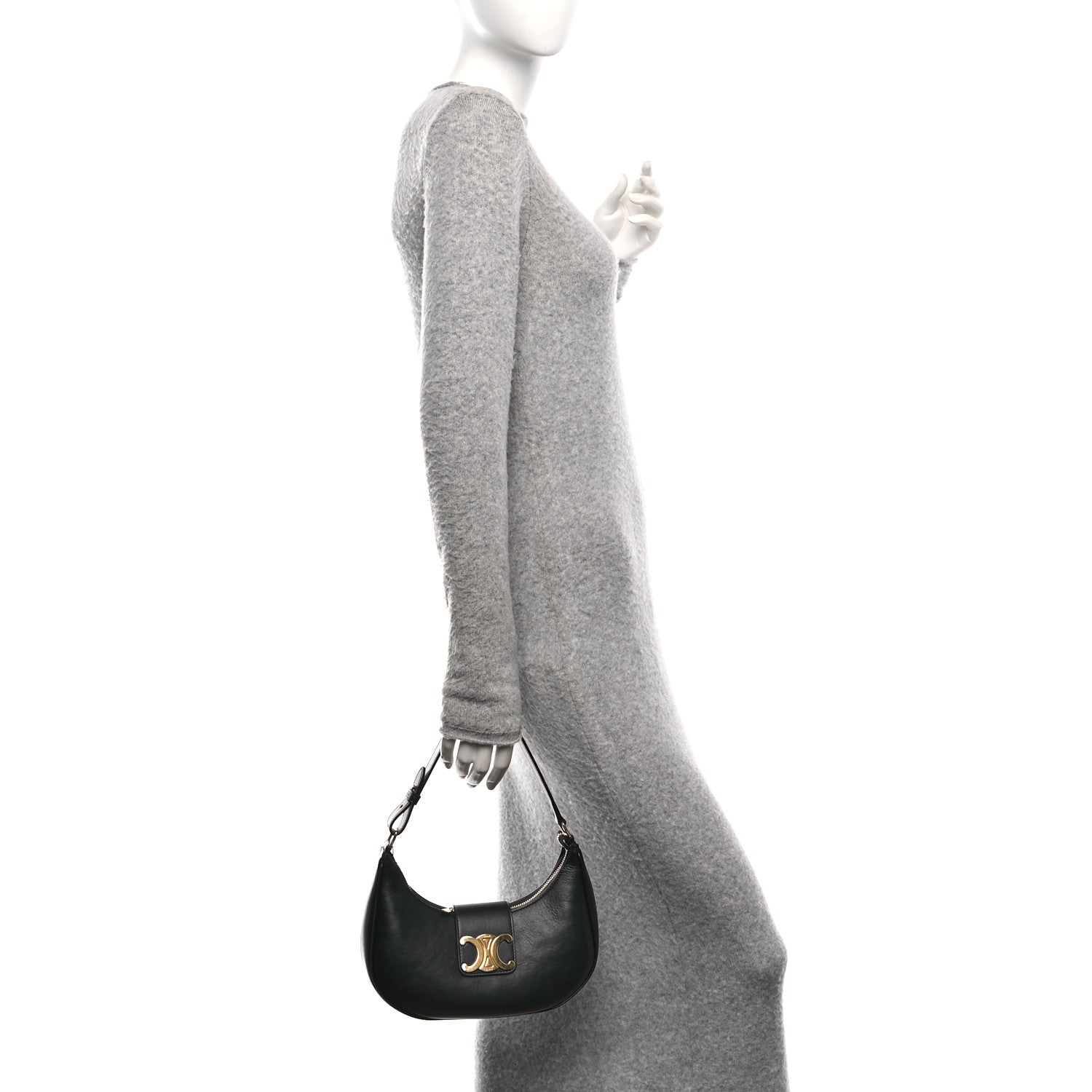 Celine Smooth Calfskin Medium Strap Ava Triomphe Shoulder Bag Black 2 of 10