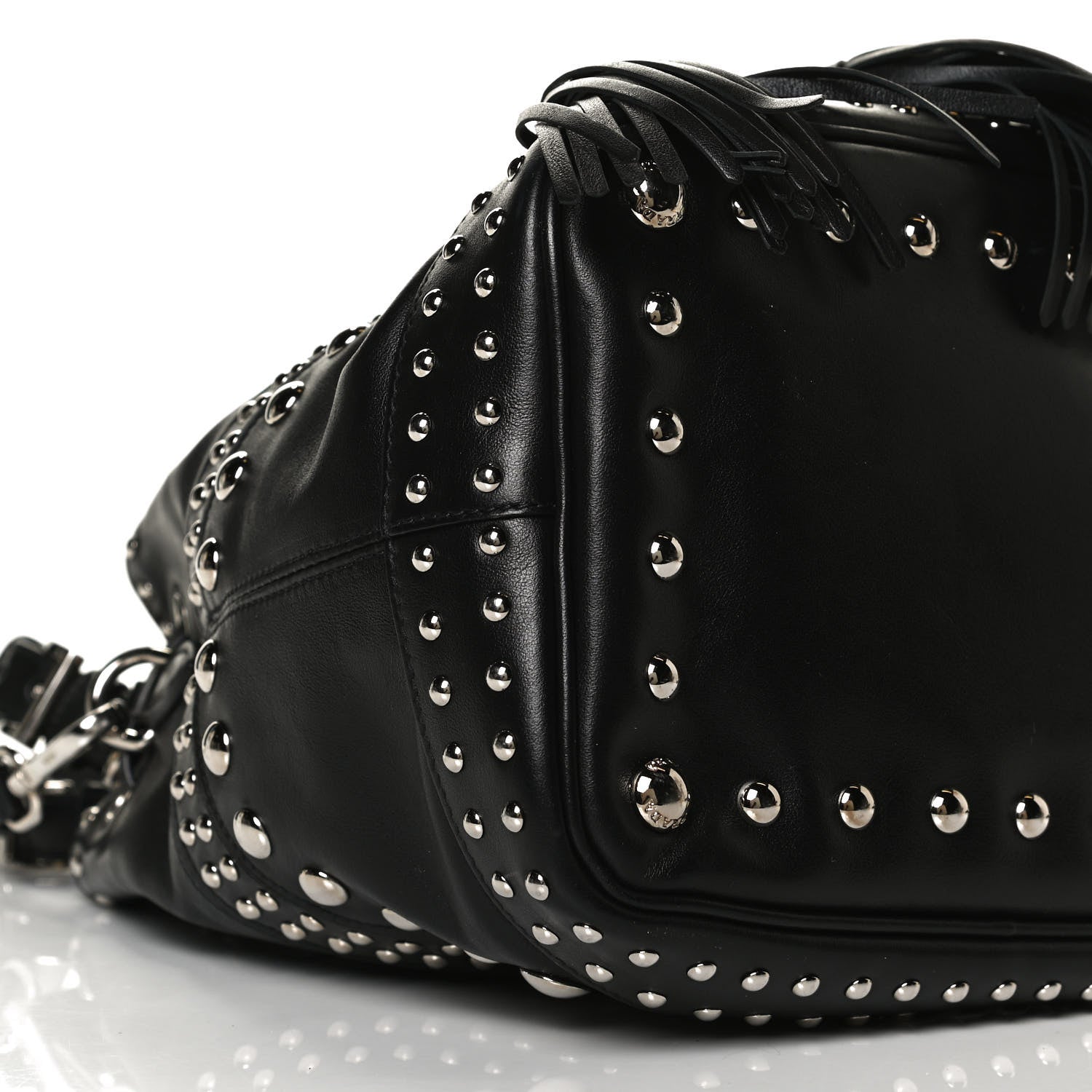 Prada Soft Calf Studded Bucket Bag Black 9 of 14