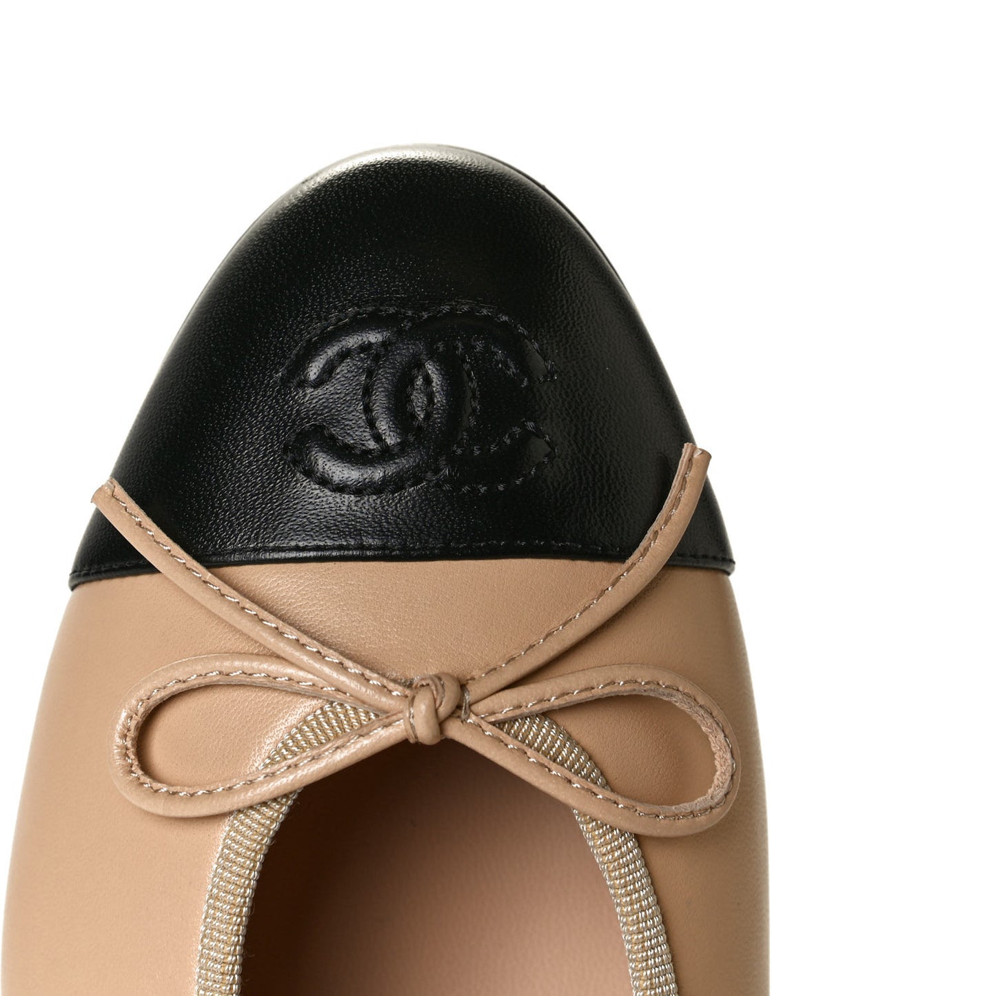 Lambskin Cap Toe CC Ballerina Flats 37.5 Beige Black