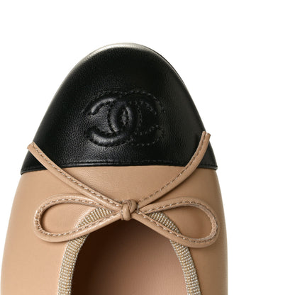 Chanel Lambskin Cap Toe CC Ballerina Flats 37.5 Beige Black 8 of 8