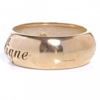 Chanel Wide Metal L'Elegance French Quote Bangle Gold 3 of 5