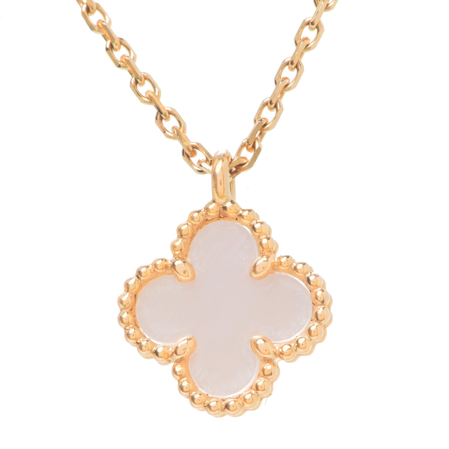 Van Cleef & Arpels 18K Yellow Gold Mother of Pearl Sweet Alhambra Pendant Necklace 6 of 8