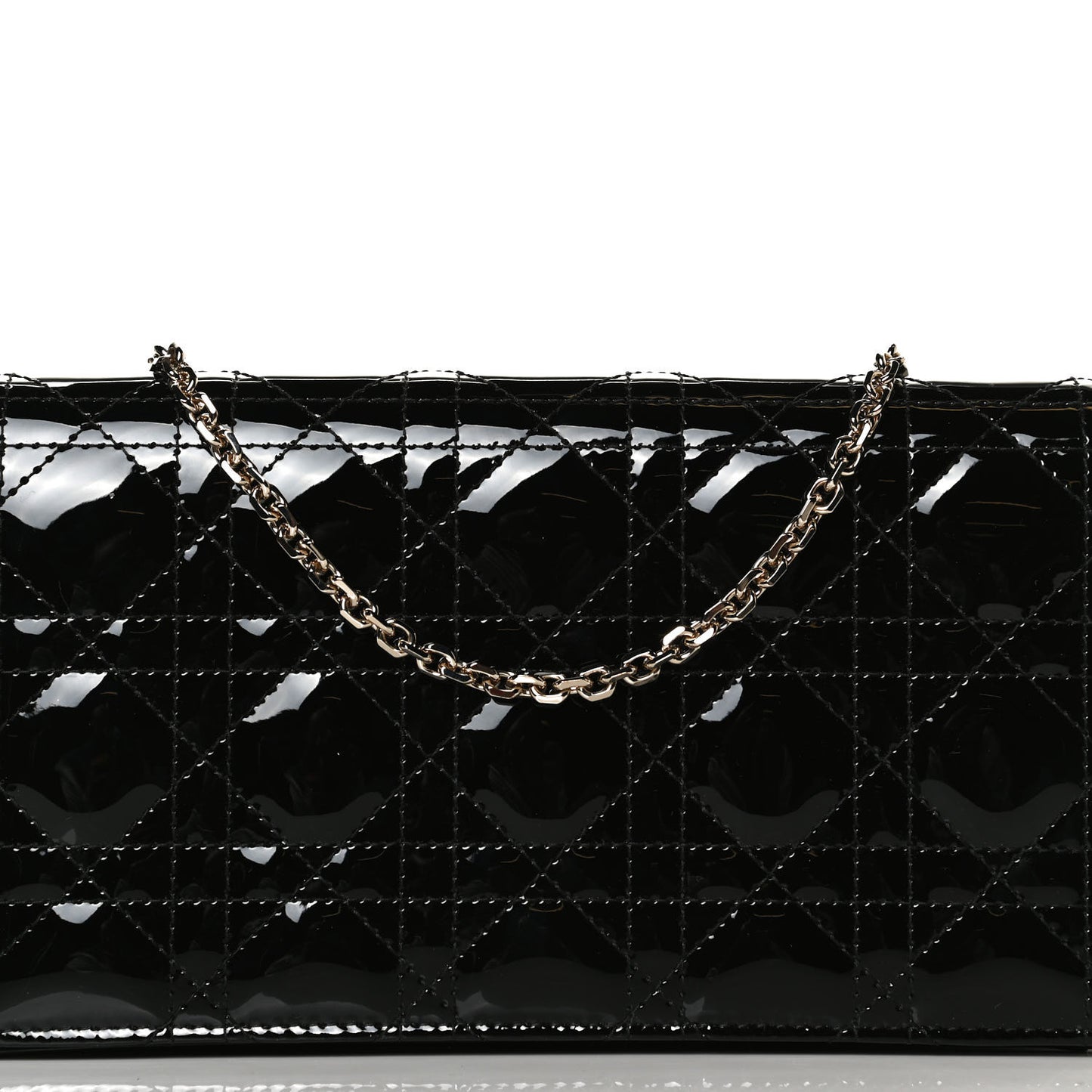 Patent Cannage Lady Dior Chain Wallet Black