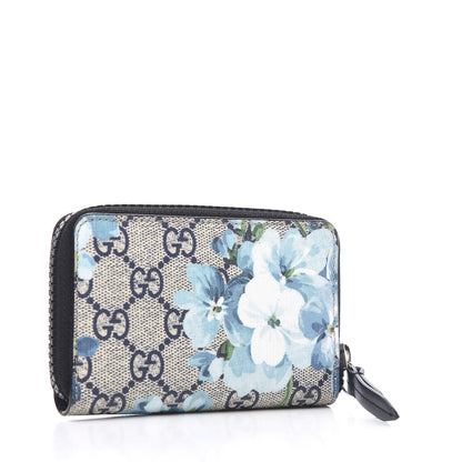 Gucci GG Supreme Monogram Blooms Zip Around Card Case Wallet Beige Blue Navy 2 of 6