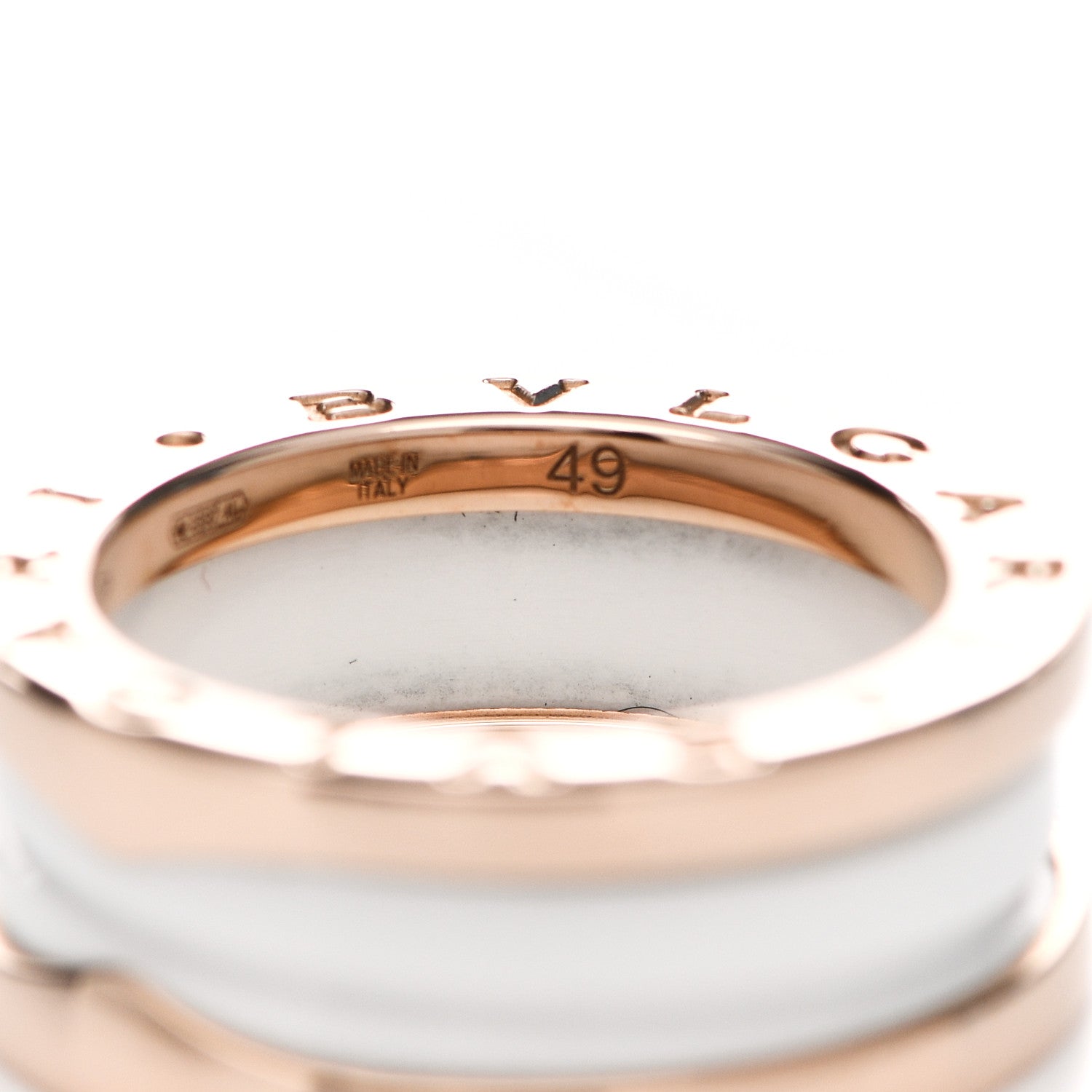 Bulgari 18K Rose Gold White Ceramic B.Zero1 Two-Band Ring 49 4.75 5 of 7
