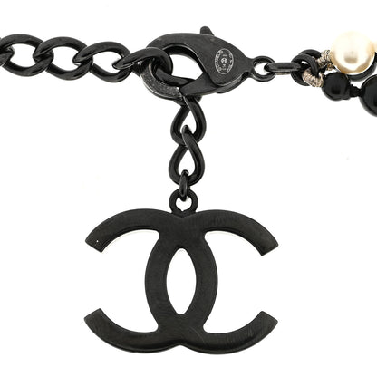 Chanel Pearl Bead CC Long Double Strand Necklace Black White 4 of 4