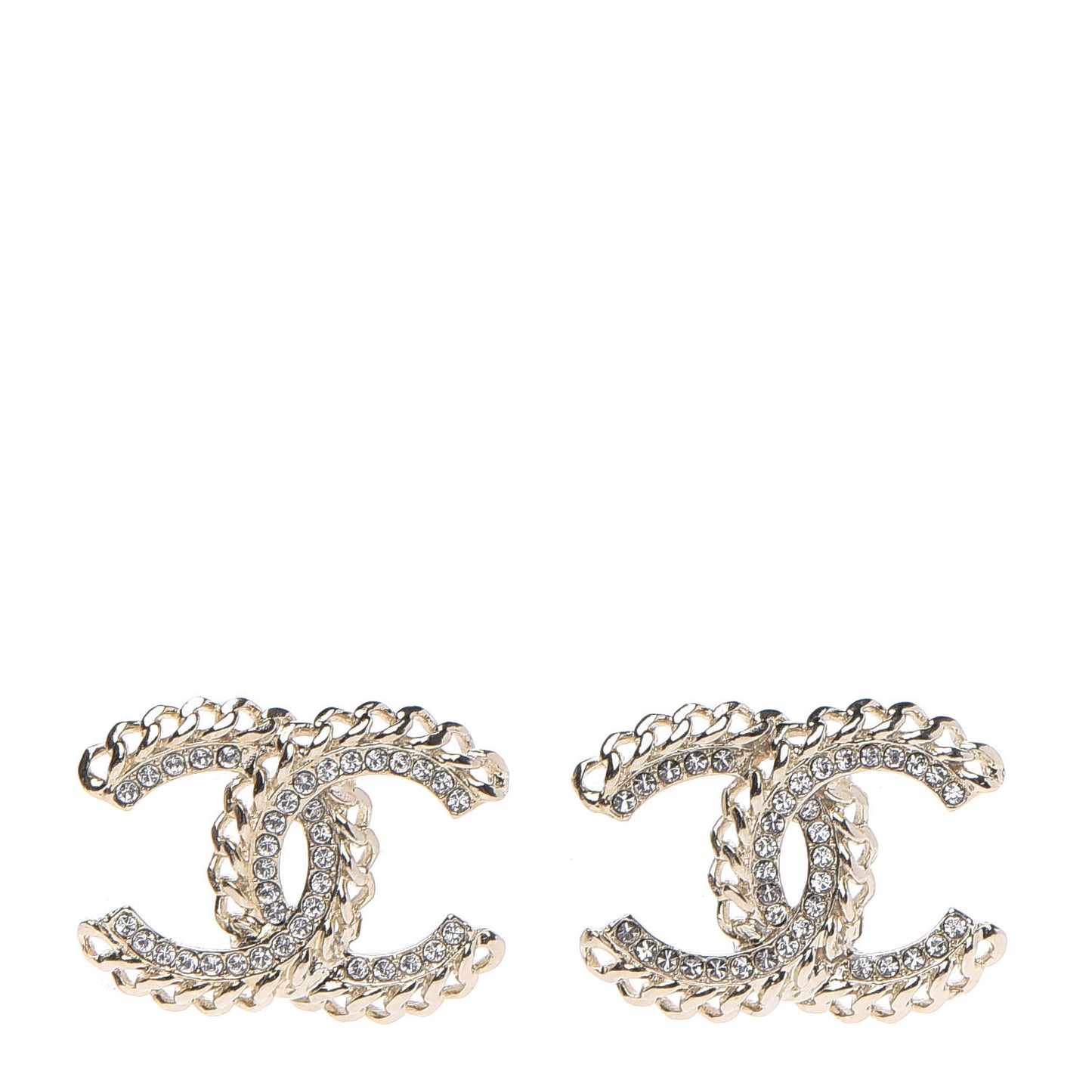 Crystal Chain CC Earrings Gold