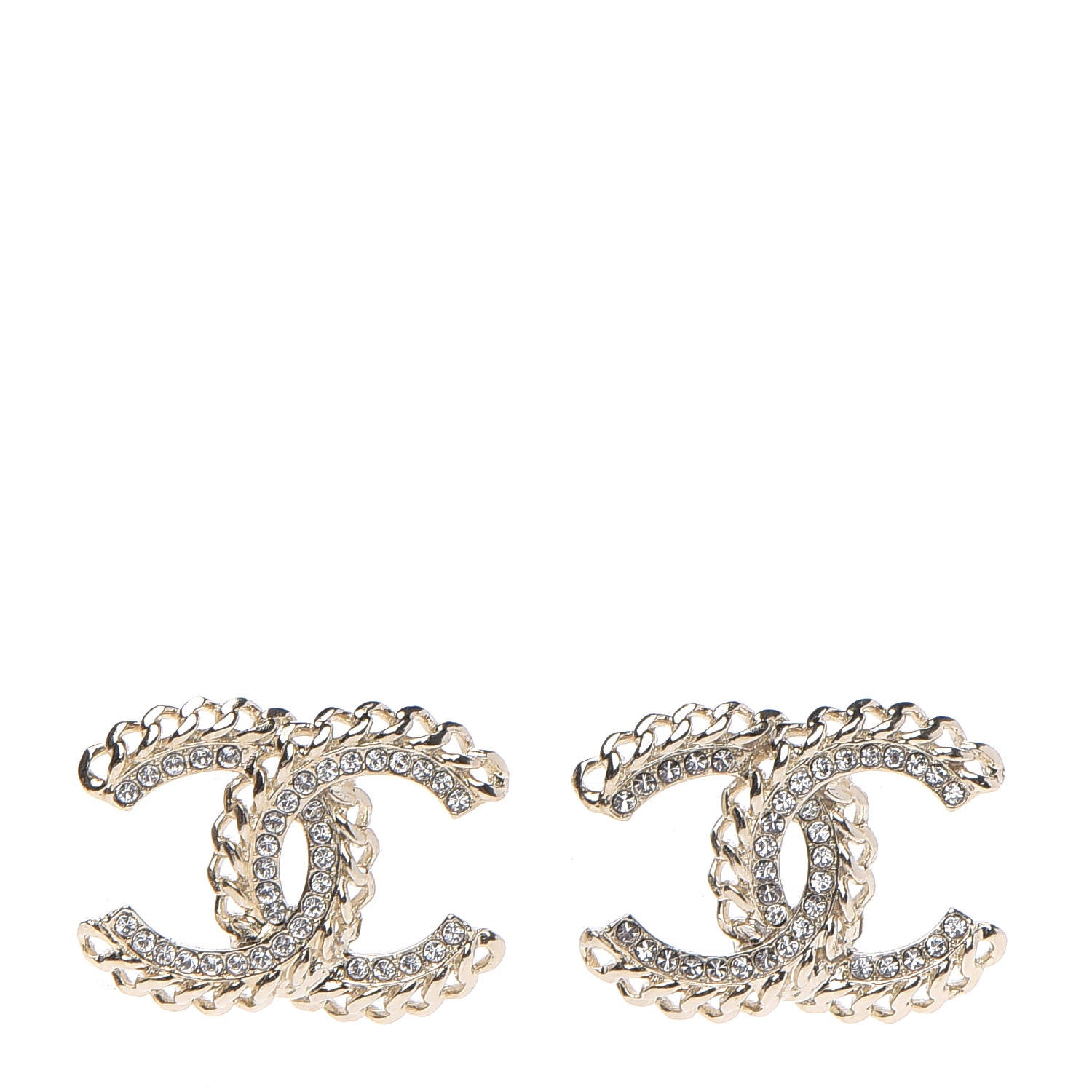 Chanel Crystal Chain CC Earrings Gold 1 of 5