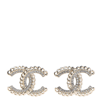 Chanel Crystal Chain CC Earrings Gold 1 of 5