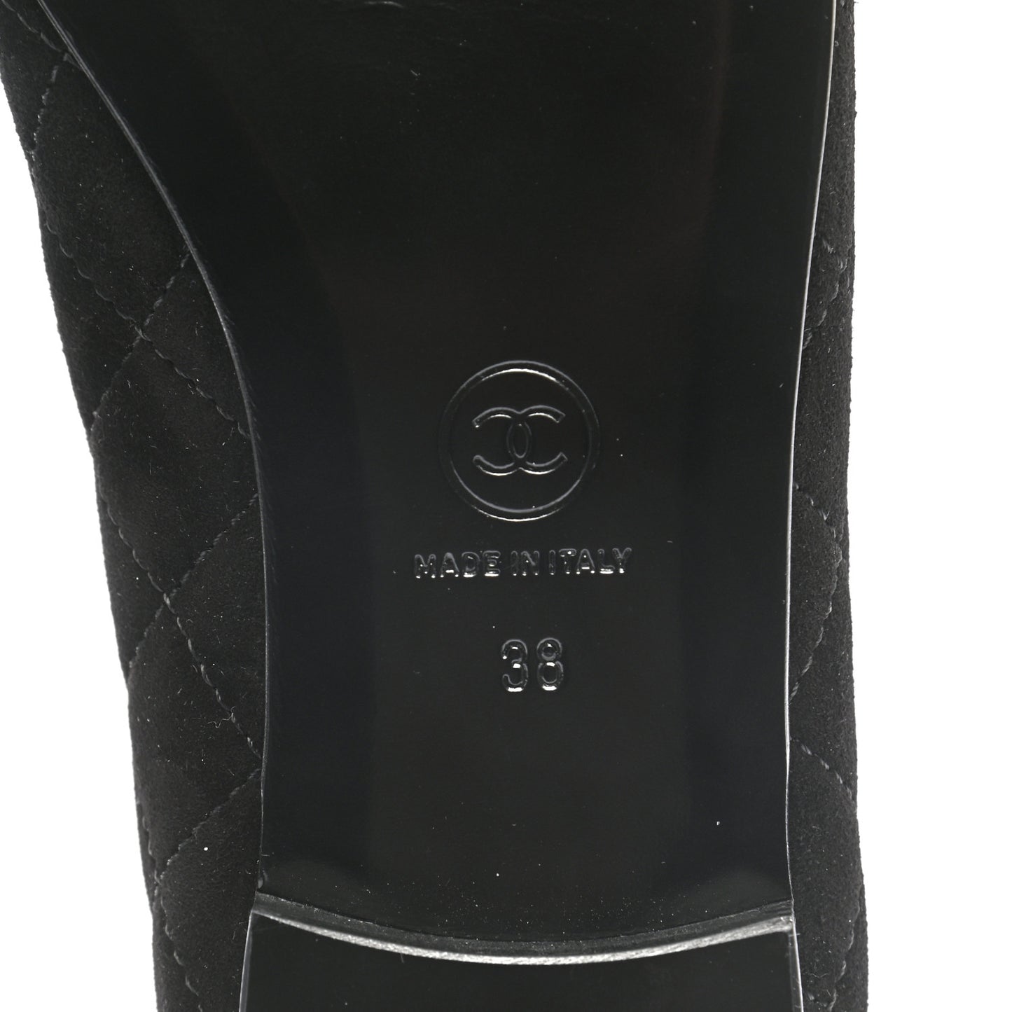 Suede Quilted Cap Toe CC Ballerina Flats 38 Black